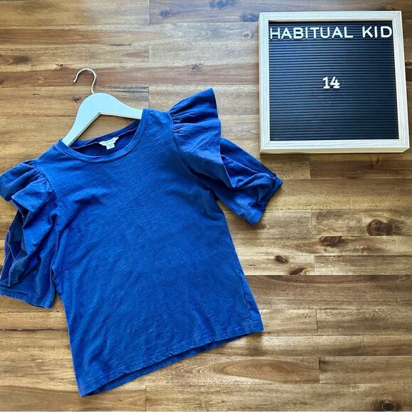 Habitual Kid Navy Blue Envelope Ruffle Short Sleeve Knit Cotton Top Teen 14 - Picture 1 of 6
